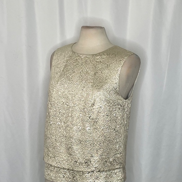 TORY BURCH Cathy Gold Jacquard Brocade Sleeveless Shell Top Blouse Size 10 - Picture 7 of 15